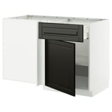 METOD / MAXIMERA Corner base cab w drawer and shelf, white/Bodbyn black, 128x68 cm