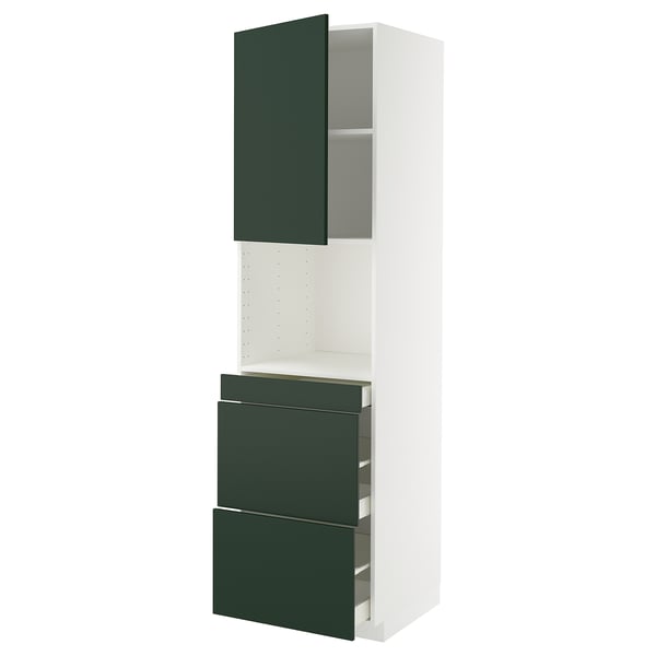 METOD / MAXIMERA Hi cab f micro combi w door/3 drwrs, white/Havstorp deep green, 60x60x220 cm