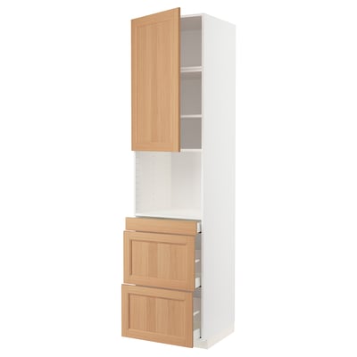METOD / MAXIMERA Hi cab f micro combi w door/3 drwrs, white/Vedhamn oak, 60x60x240 cm