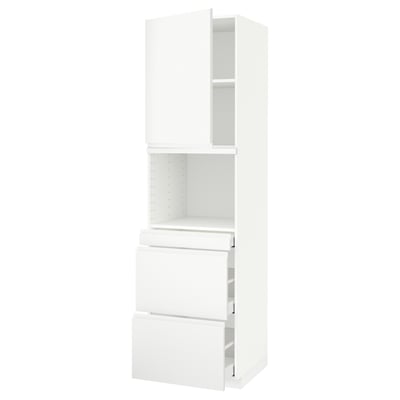 METOD / MAXIMERA Hi cab f micro combi w door/3 drwrs, white/Voxtorp matt white, 60x60x220 cm