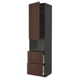 METOD / MAXIMERA Hi cab f micro w door/2 drawers, black/Sinarp brown, 60x60x240 cm