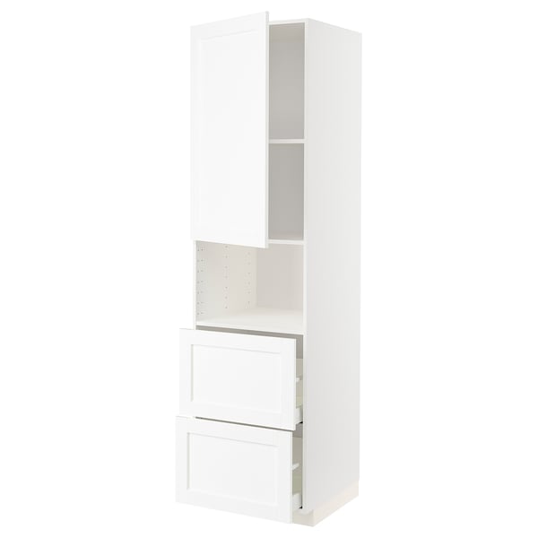 White METOD kitchen cabinet with adjustable shelves and drawers, modern minimalist design.