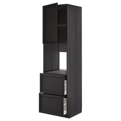 Modern dark grey kitchen cabinet with two open drawers, one adjustable shelf, and a hinged door. Traditional design with bevelled edges.