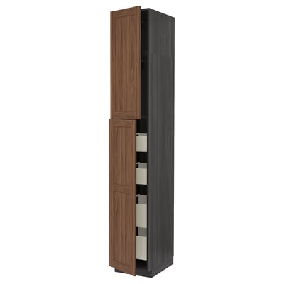 METOD / MAXIMERA Hi cab w 2 doors/4 drawers, black Enköping/brown walnut effect, 40x60x240 cm