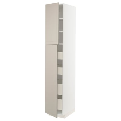 METOD / MAXIMERA Hi cab w 2 doors/4 drawers, white/Stensund beige, 40x60x220 cm