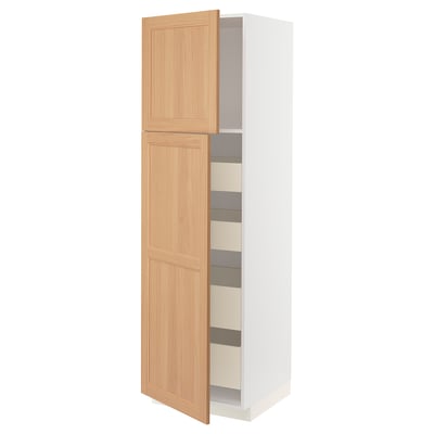 METOD / MAXIMERA Hi cab w 2 doors/4 drawers, white/Vedhamn oak, 60x60x200 cm