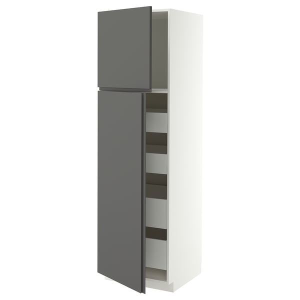 METOD / MAXIMERA Hi cab w 2 doors/4 drawers, white/VOXTORP dark grey vertical handle, 60x60x200 cm
