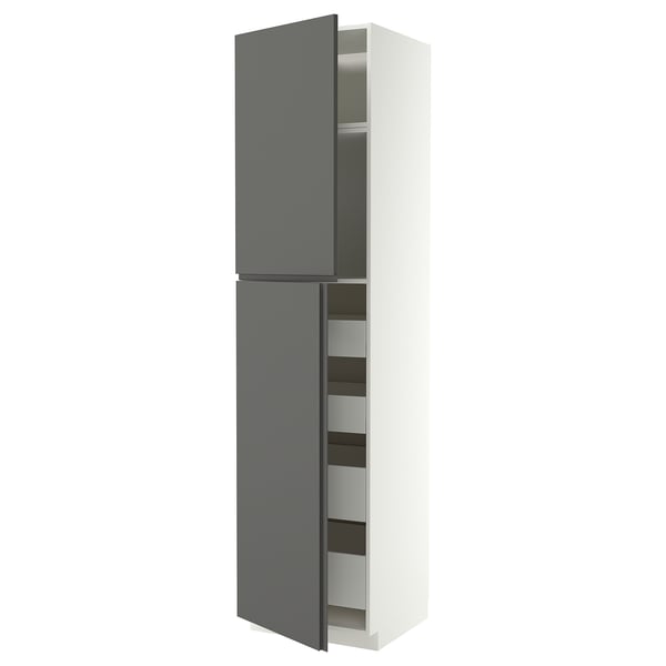 METOD / MAXIMERA Hi cab w 2 doors/4 drawers, white/VOXTORP dark grey vertical handle, 60x60x240 cm