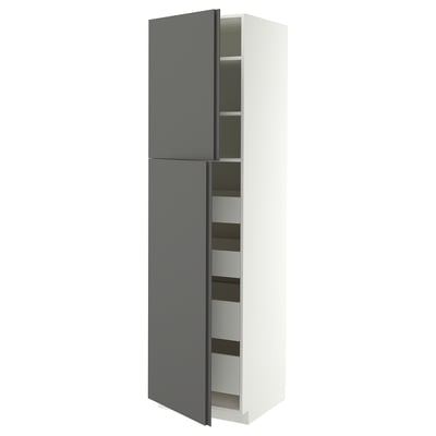 METOD / MAXIMERA Hi cab w 2 doors/4 drawers, white/VOXTORP dark grey vertical handle, 60x60x220 cm