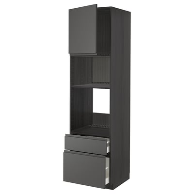 METOD kitchen unit in dark grey with shelves and drawers.