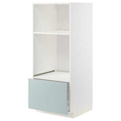 METOD / MAXIMERA High cab for oven/micro w drawer, white/Kallarp light grey-blue, 60x60x140 cm