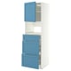 METOD kitchen cabinet with blue drawers and open shelf.