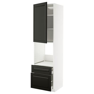 METOD / MAXIMERA High cabinet f oven+door/2 drawers, white/Bodbyn black, 60x60x220 cm