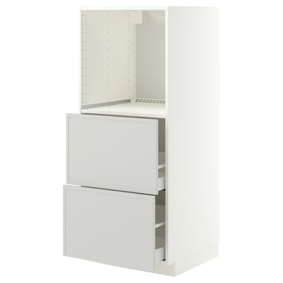 METOD / MAXIMERA High cabinet w 2 drawers for oven, white/Aspudden light grey, 60x60x140 cm