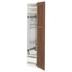 Wooden door, tall cabinet with pull-out shelves. Kitchen organiser, neatly arranged.