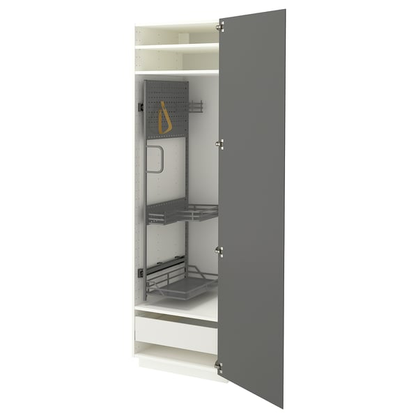 METOD / MAXIMERA High cabinet with cleaning interior, white/VOXTORP dark grey vertical handle, 60x60x200 cm
