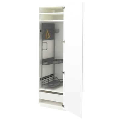 METOD / MAXIMERA High cabinet with cleaning interior, white/VOXTORP matt white vertical handle, 60x60x200 cm