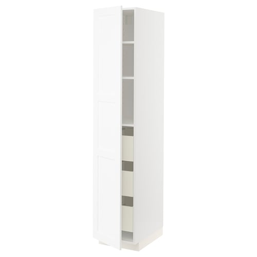 White METOD cabinet, sleek design with adjustable shelves, modern look.