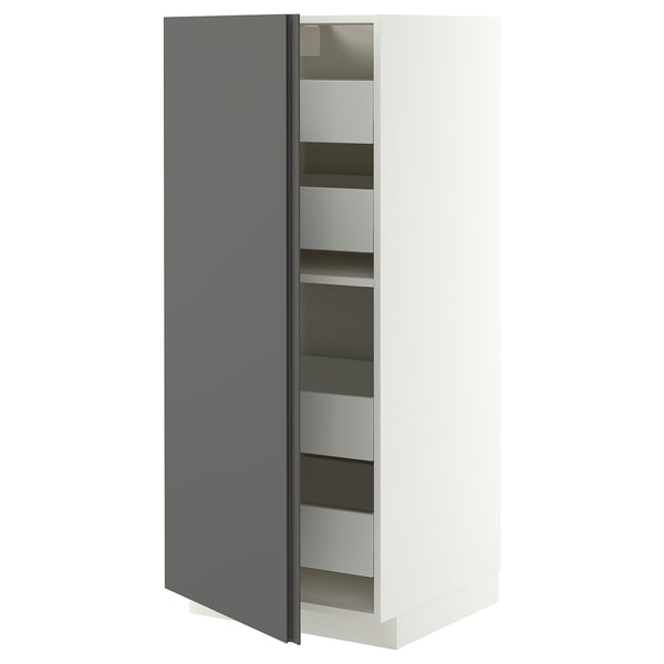METOD / MAXIMERA High cabinet with drawers, white/VOXTORP dark grey vertical handle, 60x60x140 cm