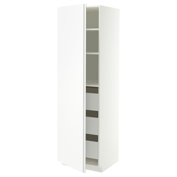 METOD / MAXIMERA High cabinet with drawers, white/VOXTORP matt white vertical handle, 60x60x200 cm
