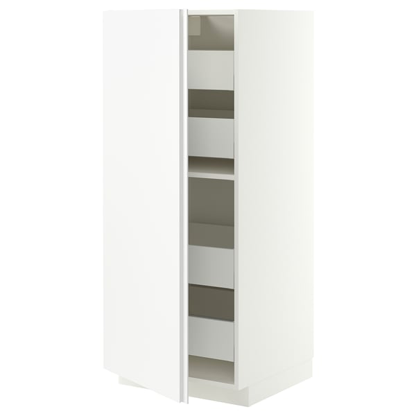 METOD / MAXIMERA High cabinet with drawers, white/VOXTORP matt white vertical handle, 60x60x140 cm