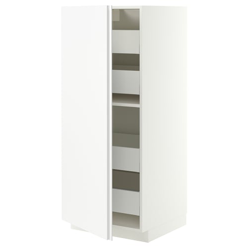 METOD / MAXIMERA High cabinet with drawers, white/VOXTORP matt white vertical handle, 60x60x140 cm