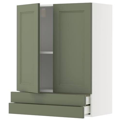 Modern kitchen unit: green METOD cabinet with two doors, two shelves, and drawer; sleek, versatile design.
