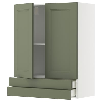 METOD / MAXIMERA Wall cabinet w 2 doors/2 drawers, white/Axstad grey-green, 80x100 cm