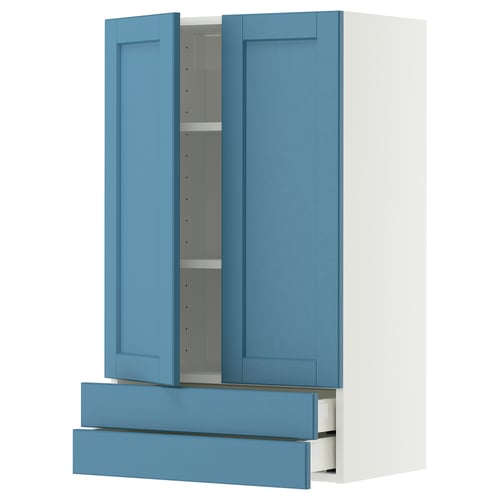 METOD / MAXIMERA Wall cabinet w 2 doors/2 drawers, white/Lerhyttan blue, 60x100 cm