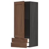 METOD / MAXIMERA Wall cabinet with door/2 drawers, black Enköping/brown walnut effect, 40x100 cm