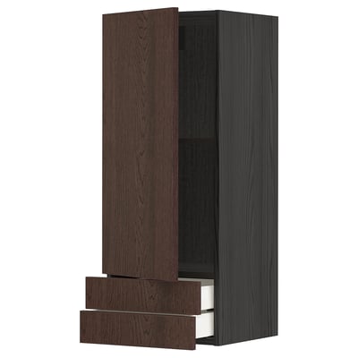 METOD / MAXIMERA Wall cabinet with door/2 drawers, black/Sinarp brown, 40x100 cm
