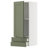 METOD / MAXIMERA Wall cabinet with door/2 drawers, white/Axstad grey-green, 40x100 cm