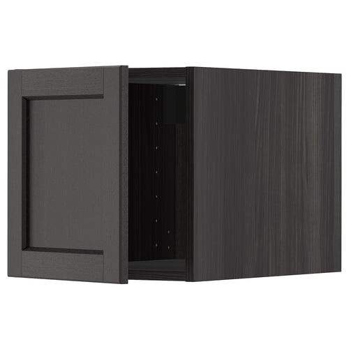 Grey cabinet, open door showing shelves.