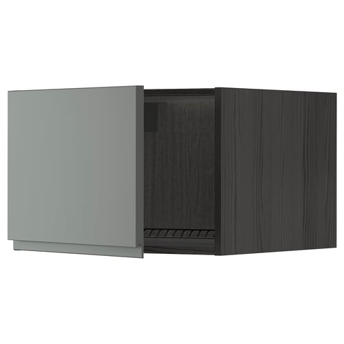 Modern dark grey METOD kitchen cabinet with wood grain texture.