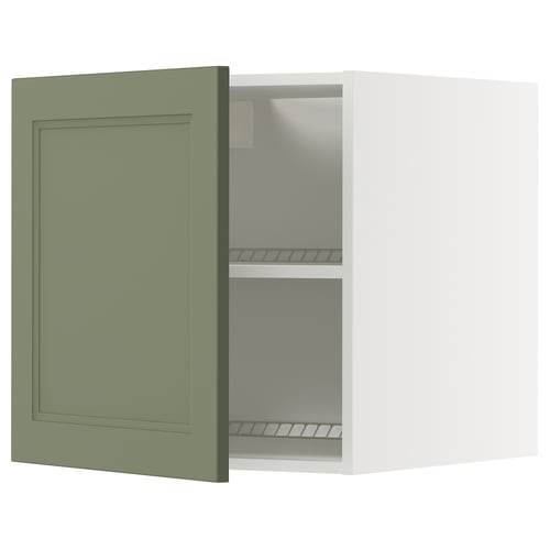 METOD wall cabinet in grey-green with adjustable shelves, square shape, minimalist design.