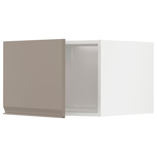 A gray-beige kitchen cabinet from the METOD system, featuring a sleek, modern design with integrated handles and a chamfered edge.