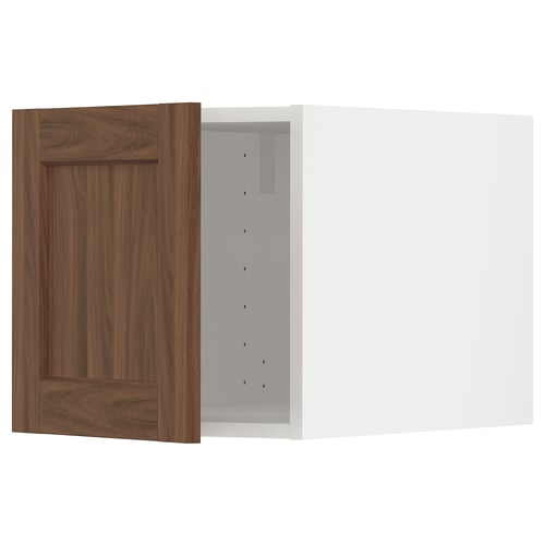 METOD kitchen cabinet with walnut finish, featuring a wooden door and grey interior.