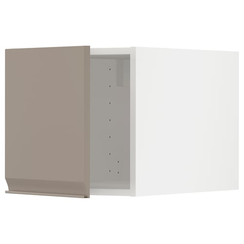 A METOD kitchen cabinet in matte grey-beige with a modern, handle-less design.