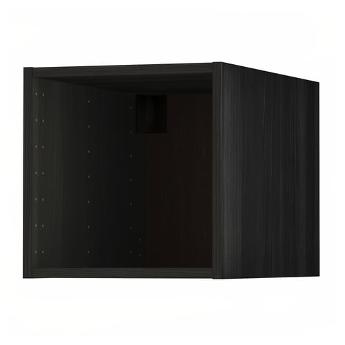 A black, rectangular METOD kitchen cabinet with a flat design and wooden-like texture, ideal for storage.