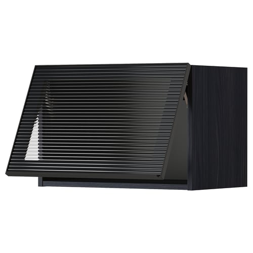 Ikea METOD kitchen cabinet - black, sleek design with glass door, metal handles.