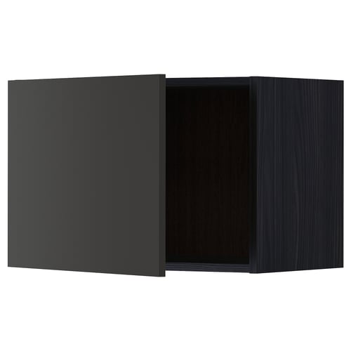 Black kitchen cabinet, modern design, square shape, wooden material.
