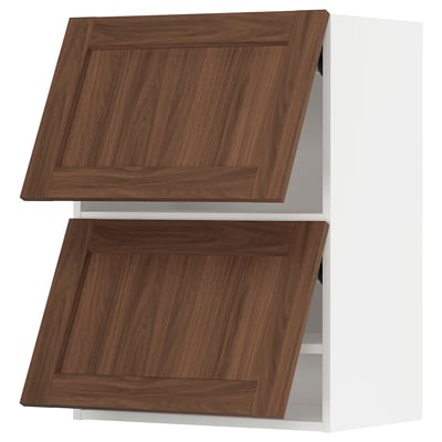 METOD Wall cabinet horizontal w 2 doors, white Enköping/brown walnut effect, 60x80 cm