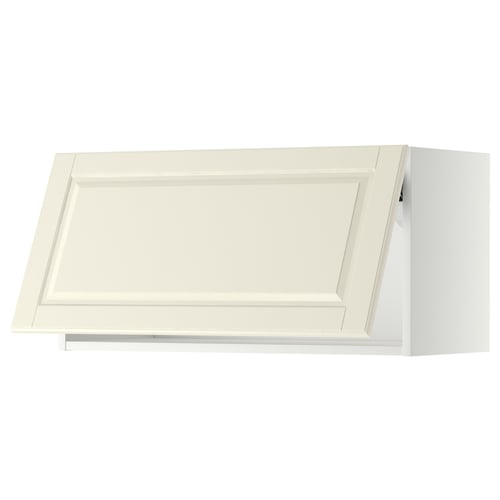 An off-white METOD kitchen cabinet with a traditional design. It has a square shape and bevelled edges.