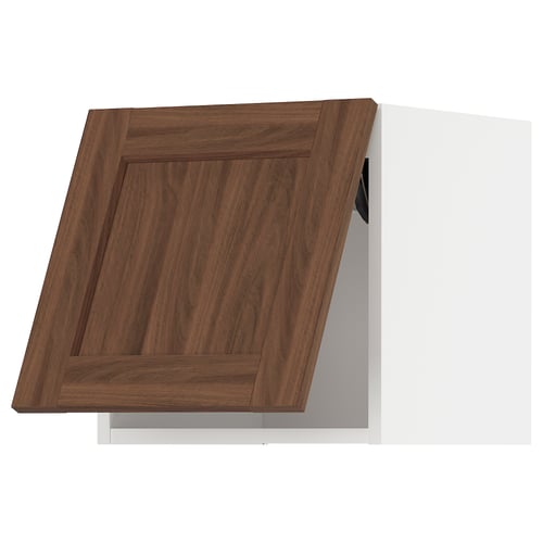 Brown kitchen cabinet, angled view.
