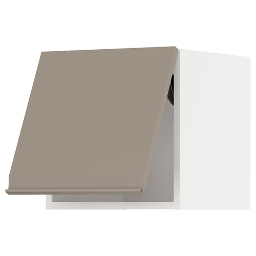 Modern kitchen cabinet in beige with sleek, flat doors and integrated handles.
