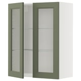 METOD Wall cabinet w shelves/2 glass drs, white/Axstad grey-green, 80x100 cm