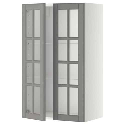Ikea METOD kitchen cabinet, grey glass doors, rectangular, sturdy with beveled edges.
