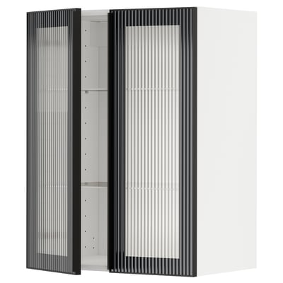 METOD Wall cabinet w shelves/2 glass drs, white/Hejsta anthracite reeded glass, 60x80 cm