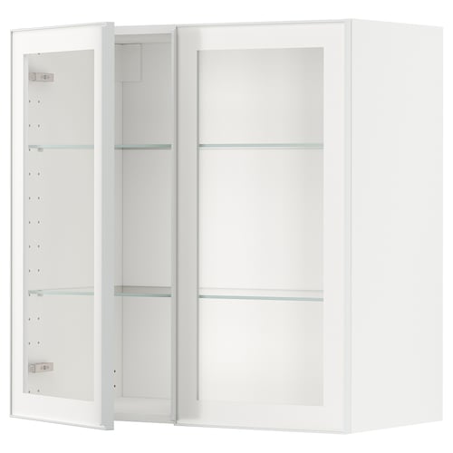 METOD white modern glass-door cabinet with adjustable shelf, aluminium frame.