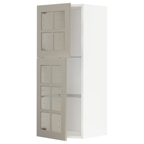 METOD wall cabinet, beige with glass doors, modern minimalist design.